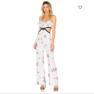 NBD Revolve Cherry Bomb Jumpsuit Romper Polka Dot Cut Out Strappy Small Festival